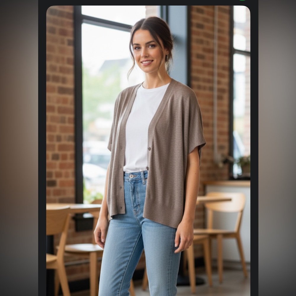 The White Company White Label Relaxed Dolman Button Cardigan Taupe Brown XS